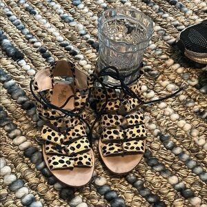 Loeffler Randall pony hair Leopard Print Sandals with Black Laces